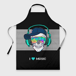 Фартук кулинарный I like music - skull, цвет: 3D-принт