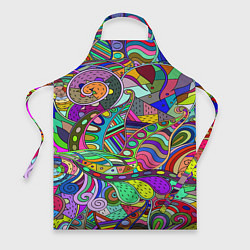 Фартук кулинарный Дудлы узор разноцветный хиппи, цвет: 3D-принт