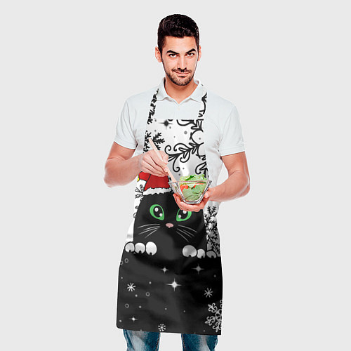 Фартук Новогодний кот в колпаке Санты / 3D-принт – фото 2