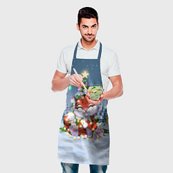 Фартук кулинарный Тигр в гирлянде на фоне ёлки, цвет: 3D-принт — фото 2