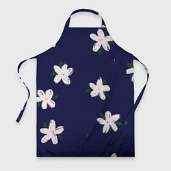 Фартук кулинарный Белые ромашки на синем фоне, цвет: 3D-принт