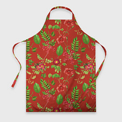 Фартук кулинарный Паттерн из листьев на красном фоне, цвет: 3D-принт