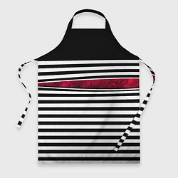 Фартук кулинарный Полосатый современный черно-белый с красной вставк, цвет: 3D-принт