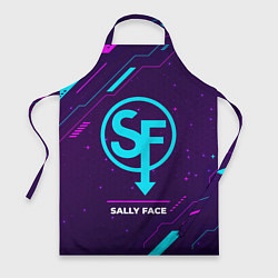 Фартук Символ Sally Face в неоновых цветах на темном фоне