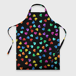 Фартук кулинарный Сердечки разноцветные на черном, цвет: 3D-принт