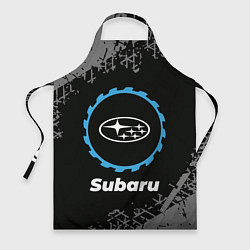 Фартук кулинарный Subaru в стиле Top Gear со следами шин на фоне, цвет: 3D-принт