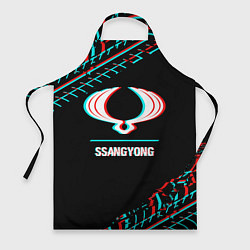 Фартук Значок SsangYong в стиле glitch на темном фоне