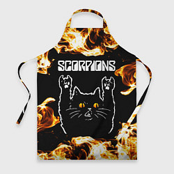 Фартук кулинарный Scorpions рок кот и огонь, цвет: 3D-принт