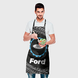 Фартук кулинарный Ford в стиле Top Gear со следами шин на фоне, цвет: 3D-принт — фото 2