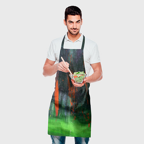 Фартук Абстрактный зелёный туман и красная краска / 3D-принт – фото 2