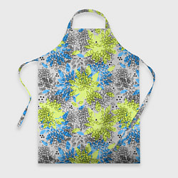 Фартук кулинарный Цветочный узор Голубой и Лайм, цвет: 3D-принт