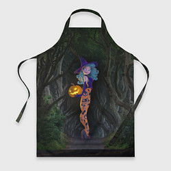 Фартук кулинарный Ведьма с тыквой и в крутых колготках - Halloween, цвет: 3D-принт