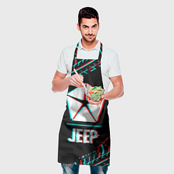 Фартук кулинарный Значок Jeep в стиле glitch на темном фоне, цвет: 3D-принт — фото 2