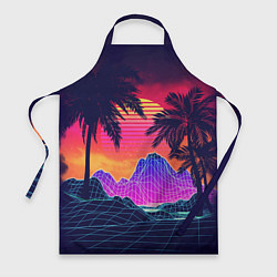Фартук кулинарный Тропический остров с пальмами ретро иллюстрация, цвет: 3D-принт