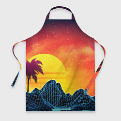 Фартук кулинарный Тропический остров на закате ретро иллюстрация, цвет: 3D-принт