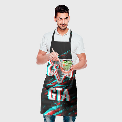 Фартук GTA в стиле glitch и баги графики на темном фоне / 3D-принт – фото 2