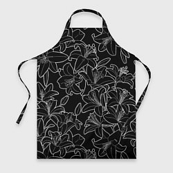 Фартук кулинарный Нежные цветы - лилии: черно белыи, цвет: 3D-принт