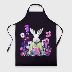 Фартук кулинарный Кролик в цветах на черном фоне, цвет: 3D-принт