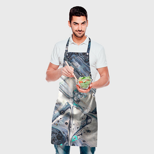 Фартук Абстрактное жидкое белое и синее стекло / 3D-принт – фото 2