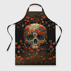 Фартук кулинарный Череп украшенный цветущими маками, цвет: 3D-принт
