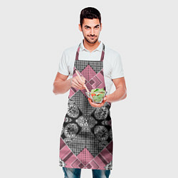 Фартук кулинарный Геометрический розово-черный с белым узор, цвет: 3D-принт — фото 2