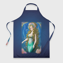 Фартук кулинарный Фэнтези женщина русалка с цветами, цвет: 3D-принт