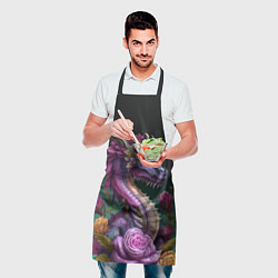 Фартук кулинарный Неоновый дракон с цветами, цвет: 3D-принт — фото 2