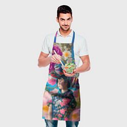 Фартук кулинарный Девочка с птицами среди цветов - мскусство, цвет: 3D-принт — фото 2