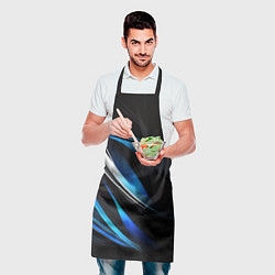 Фартук кулинарный Абстрактные синие и белые линии на черном фоне, цвет: 3D-принт — фото 2