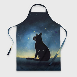 Фартук кулинарный Черный кот и звезды - акварель, цвет: 3D-принт