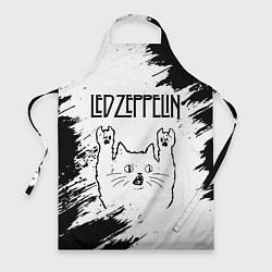 Фартук кулинарный Led Zeppelin рок кот на светлом фоне, цвет: 3D-принт