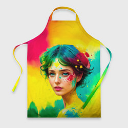 Фартук кулинарный Девушка с зелёными глазами в брызгах краски, цвет: 3D-принт