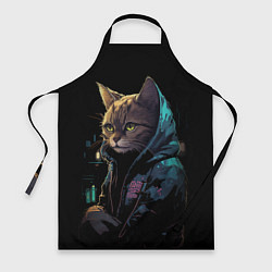 Фартук кулинарный Кот в стиле киберпанк, цвет: 3D-принт