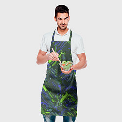 Фартук кулинарный Киберпанк линии зелёные и синие, цвет: 3D-принт — фото 2
