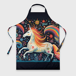 Фартук кулинарный Радужная лошадка в стиле фолк-арт, цвет: 3D-принт