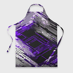 Фартук кулинарный Киберпанк линии белые и фиолетовые, цвет: 3D-принт