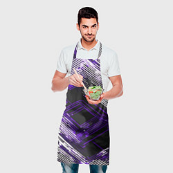 Фартук кулинарный Киберпанк линии белые и фиолетовые, цвет: 3D-принт — фото 2