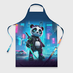 Фартук кулинарный Панда кибер самурай в ночном Нью-Йорке, цвет: 3D-принт
