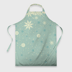 Фартук кулинарный Снежинки и звезды на матно зеленем, цвет: 3D-принт