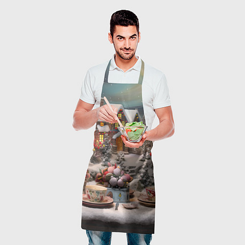 Фартук Объемные новогодние домики / 3D-принт – фото 2