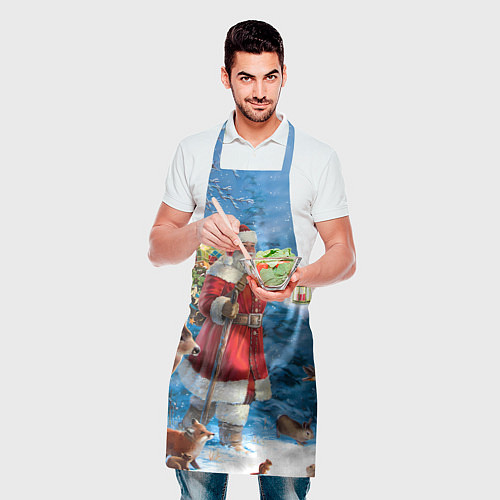 Фартук Дед Мороз в лесу с животными / 3D-принт – фото 2