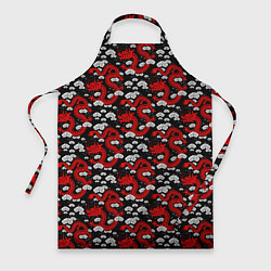 Фартук кулинарный Красный дракон на черном фоне, цвет: 3D-принт