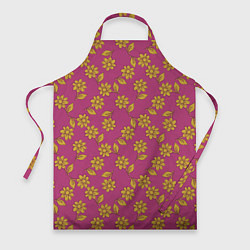 Фартук кулинарный Желтые цветы на розовом - паттерн, цвет: 3D-принт