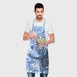 Фартук кулинарный Гжельская роспись на белом фоне, цвет: 3D-принт — фото 2