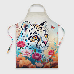 Фартук кулинарный Мультяшный леопард в цветах, цвет: 3D-принт