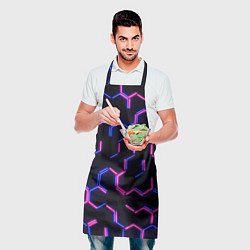 Фартук кулинарный Сине-розовые неоновые неполные гексагоны, цвет: 3D-принт — фото 2