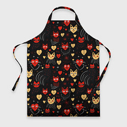 Фартук кулинарный Паттерн с сердечками и котами валентинка, цвет: 3D-принт