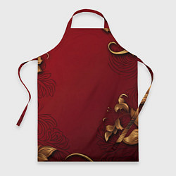 Фартук кулинарный Узоры золотые на красном фоне, цвет: 3D-принт