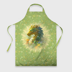 Фартук кулинарный Зеленый дракон на цветочной поляне, цвет: 3D-принт