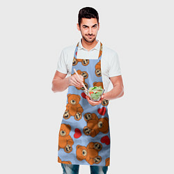 Фартук кулинарный Мишки и сердца на голубом фоне, цвет: 3D-принт — фото 2